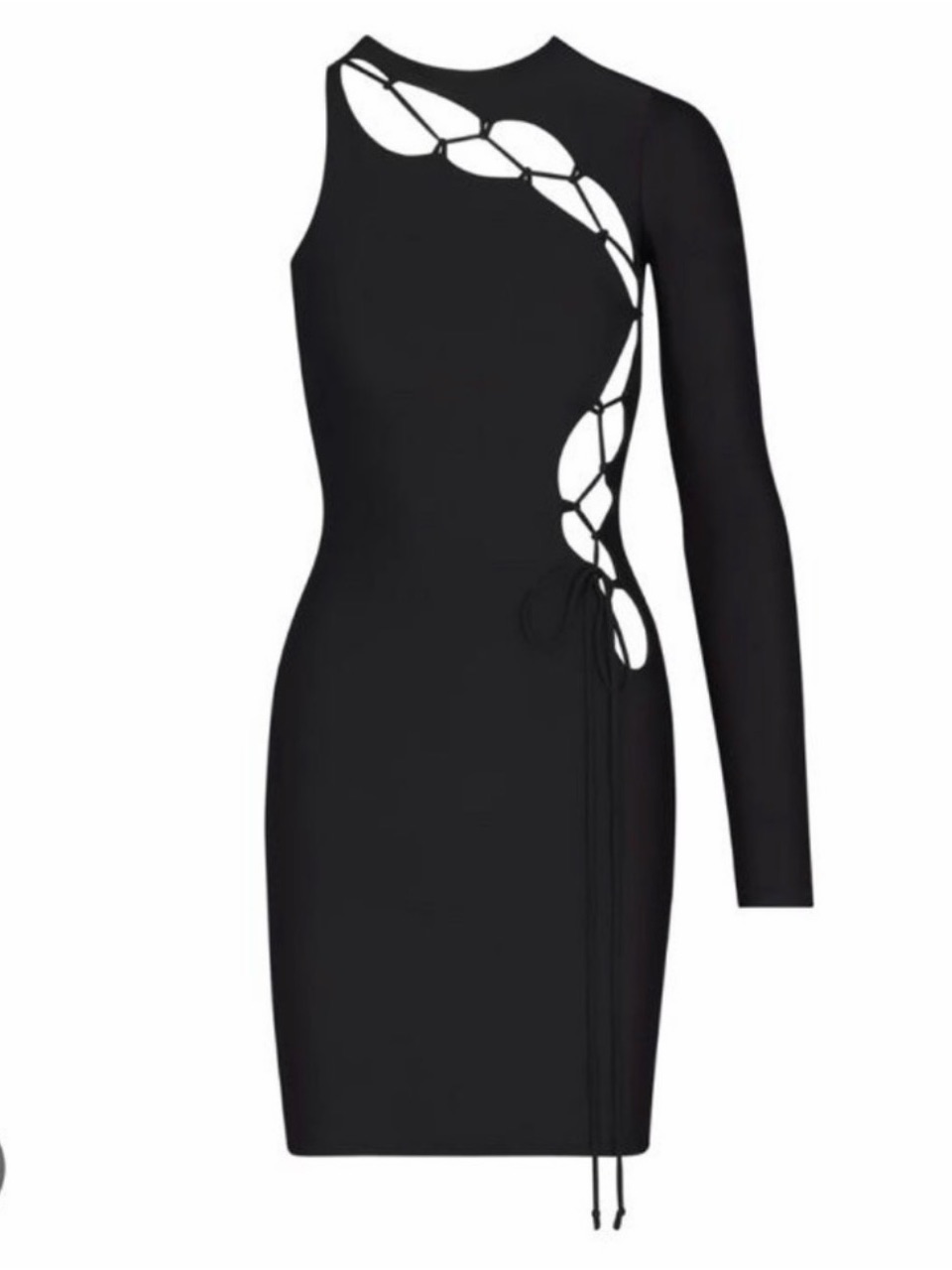 Skims Black One-Shoulder Lace-Up Cutout Dress